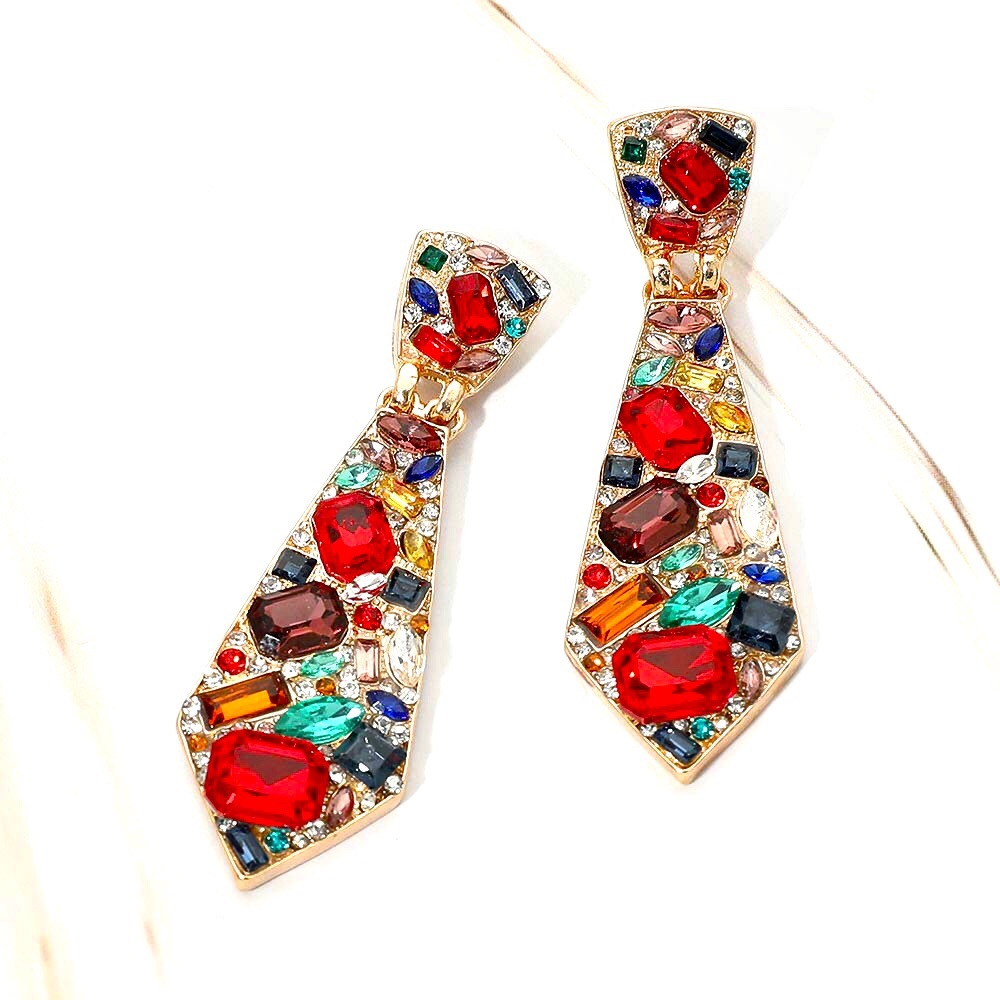 Multicolor Crystal Drop Statement Earrings - Gold Tone